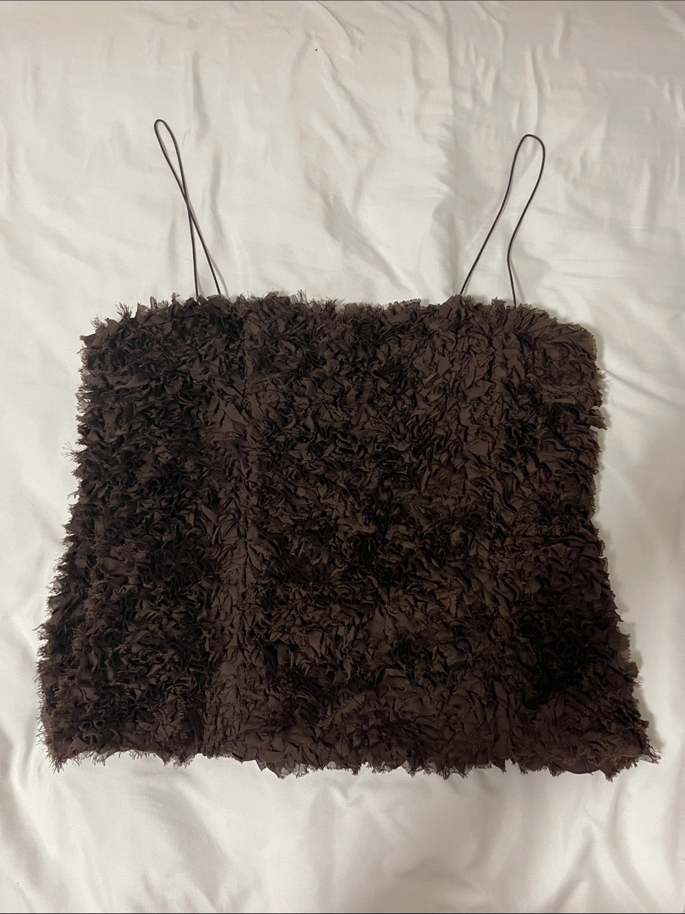 Zara Chocolate Brown Ruffled Spaghetti Strap Tank